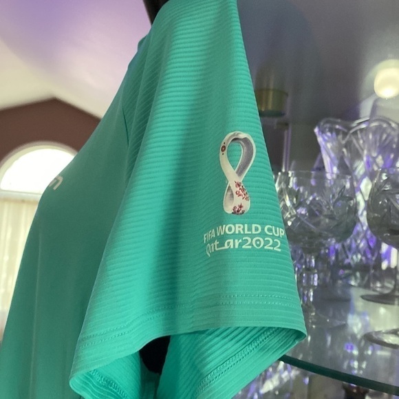 QUARTER-ZIP mock neck polo shirt turquoise FIFA world cup quatar 2022 - Picture 14 of 15